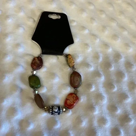 Multi Color Stone And Bead  Boho Bracelet with Clasp - Picture 2 of 7